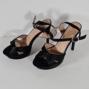 Glaze Women's Black Satin Strap 5.5" Heels Size 8